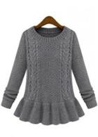 Rosewe Chic Round Neck Long Sleeve Woman Pullovers Grey