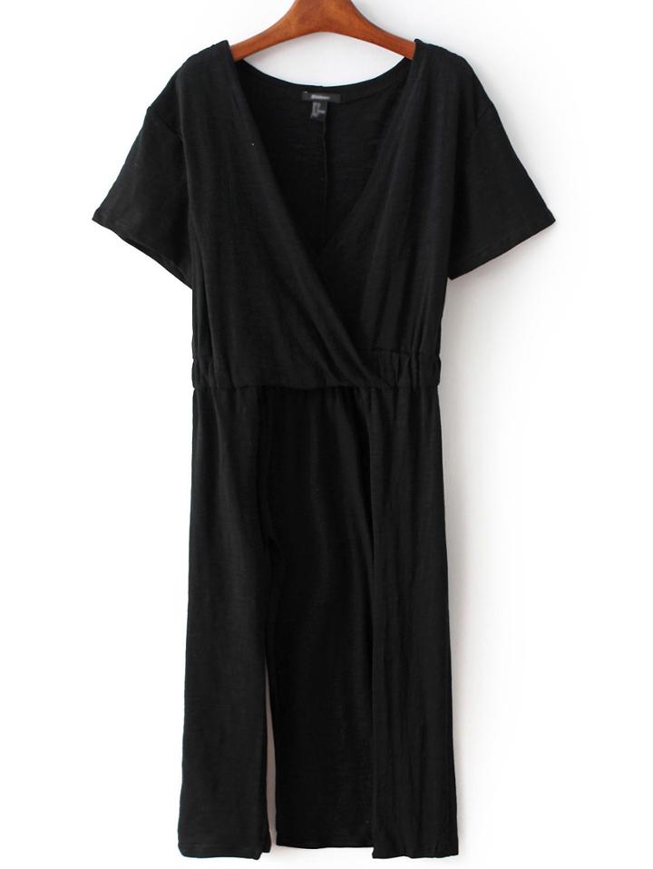 Shein Black Deep V Neck Split T-shirt