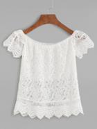 Shein Boat Neck Crochet Lace Scalloped Hollow Out Blouse