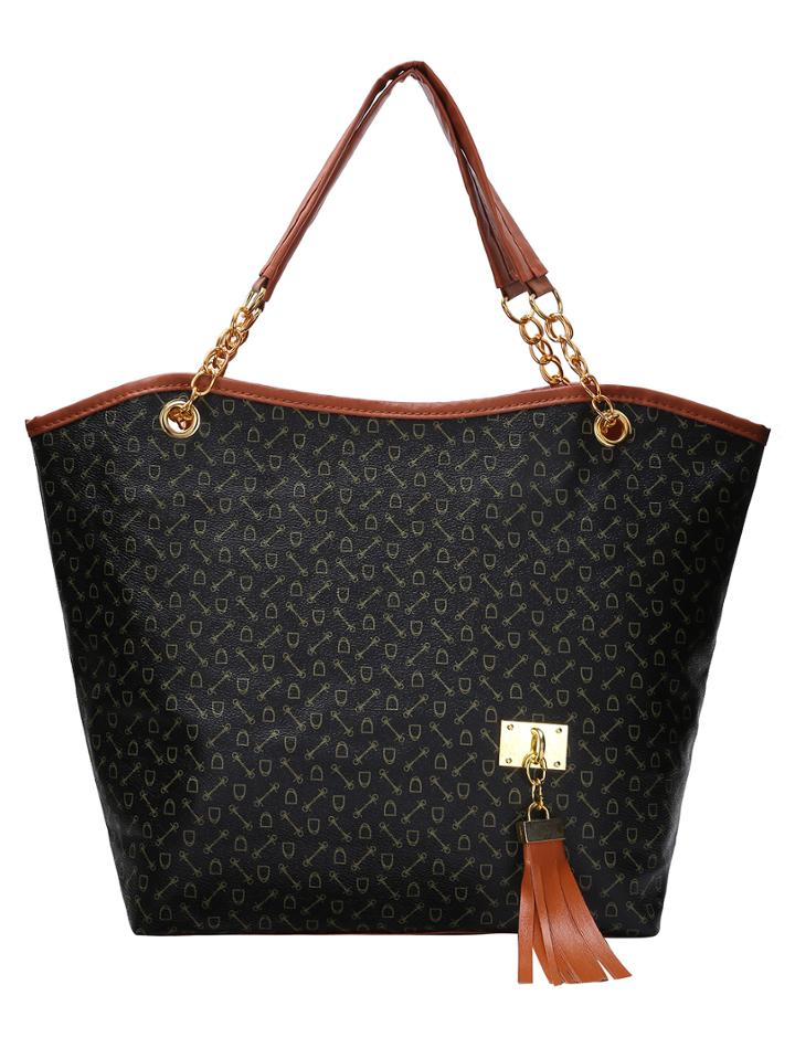 Shein Allover Print Tassel Embellished Tote Bag