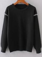 Shein Black Lace Up Detail Round Neck Sweater