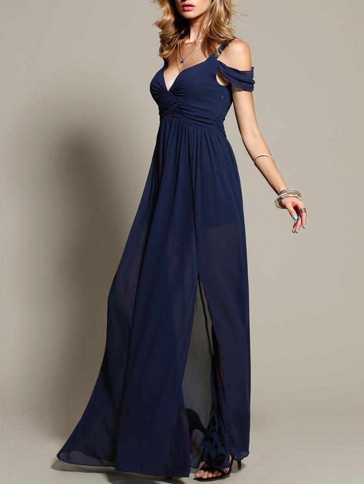 Shein Cold Shoulder Chiffon Maxi Dress