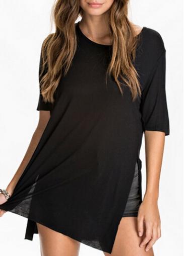 Rosewe Charming Half Sleeve Round Neck Black T Shirt