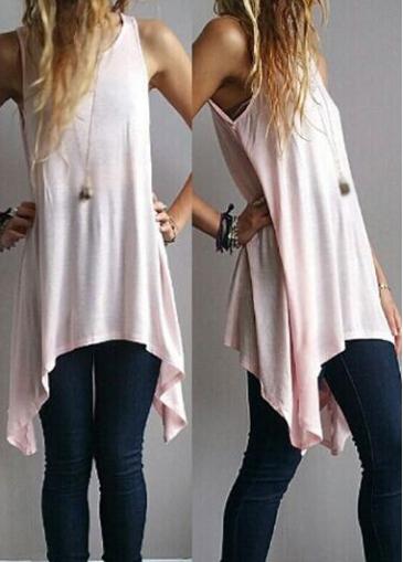 Rosewe Round Neck Pink Asymmetric Tank Top