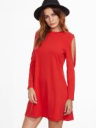 Shein Red Crew Neck Cut Out Long Sleeve Shift Dress