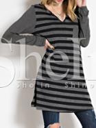 Shein Grey Striped Pockets Dress