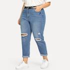 Shein Plus Ripped Rolled Up Hem Jeans