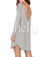 Shein Grey Long Sleeve V Back Dress