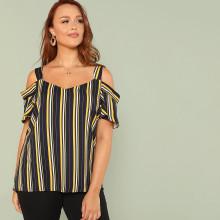 Shein Plus Cold Shoulder Striped Top