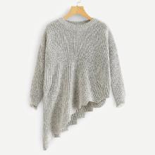 Shein Ripped Cuff Marled Knit Asymmetric Sweater