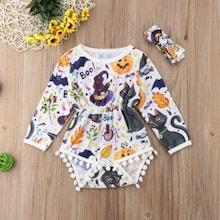 Shein Girls Cartoon Print Pom Pom Trim Jumpsuit