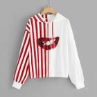 Shein Plus Contrast Sequin Striped Panel Hoodie