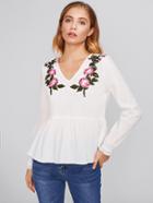 Shein Embroidered Flower Patch Peplum Top
