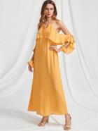 Shein V Notch Tie Neck Flounce Trim Y Back Dress