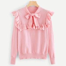 Shein Bow Tie Neck Ruffle Sweater