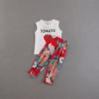 Shein Girls Graphic Print Top With Florals Pants