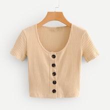 Shein Button Up Crop Ribbed Tee