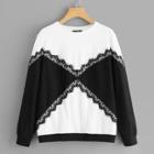 Shein Lace Contrast Color Block Pullover