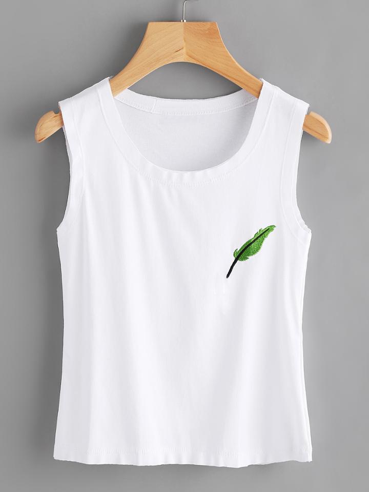 Shein Leaf Embroidered Raw Trim Tank Top