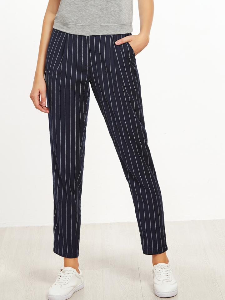 Shein Navy Pinstripe Crop Peg Pants