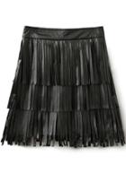 Shein Black Tassel Pu Skirt