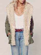 Shein Army Green Long Sleeve Embroidered Coat