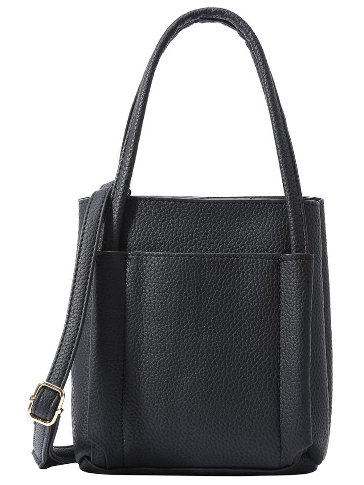 Shein Embossed Square Tote Bag - Black