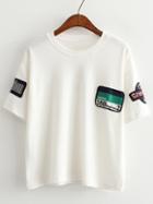 Shein White Short Sleeve Patch Casual T-shirt