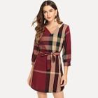 Shein Plaid Self Tie Waist Dress