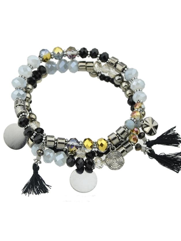 Shein Antique Silver Vintage Style Multilayers Beads Tassel Chain Bracelets