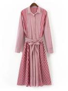 Shein Self Tie A Line Striped Shirt Dress