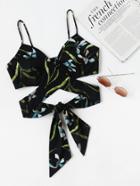 Shein Shirred Back Botanical Print Cross Wrap Cami Top