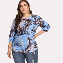 Shein Plus Leaf Print Top