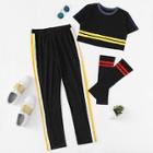 Shein Contrast Stripe Crop Top & Pants & Oversleeve