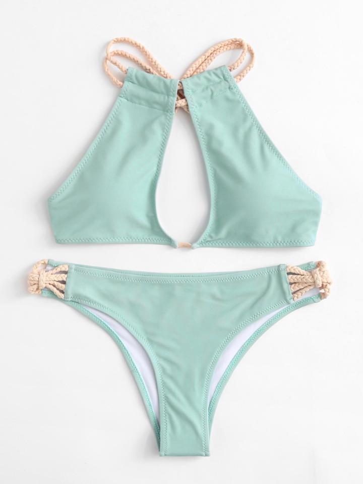 Shein Braided Strap High Leg Bikini Set