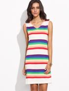 Shein Rainbow Stripe V Neck Knit Dress