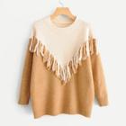Shein Contrast Panel Fringe Trim Jumper