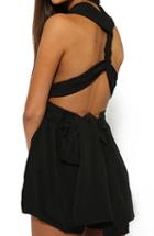 Shein V Neck Criss-cross Back Lace Up Black Jumpsuit