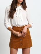 Shein White Bow Collar Buttons Chiffon Blouse