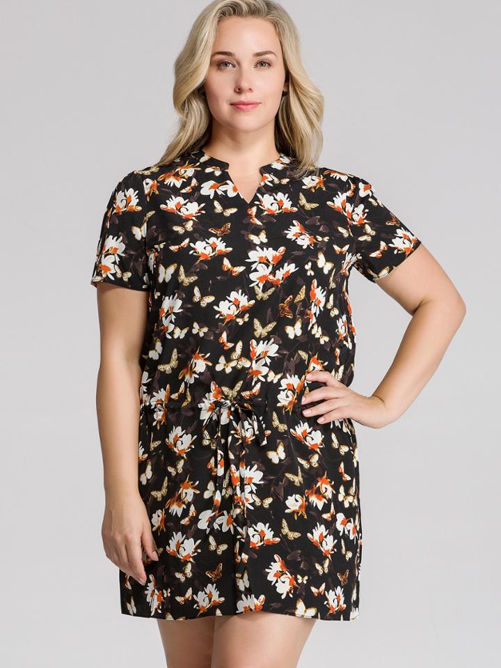 Shein Notch Neck Pastel Floral Print Plus Size Dress
