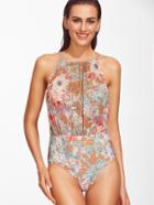 Shein Floral Print Self Tie Open Back Swimsuit