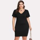 Shein Plus V Neck Flutter Sleeve Dress