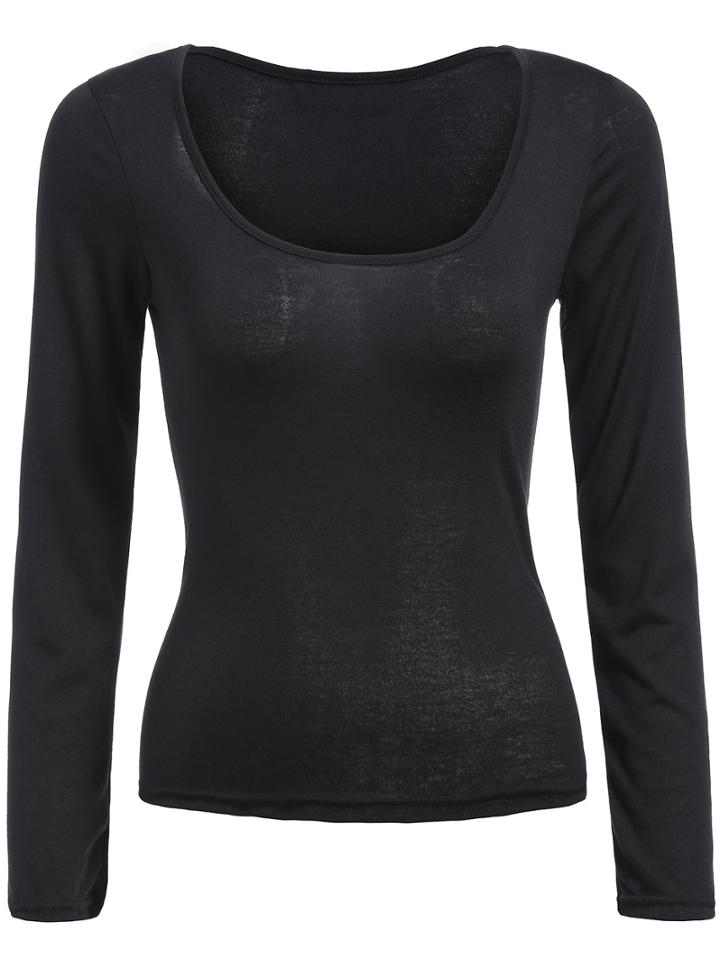 Shein Black Scoop Neck Long Sleeve Slim T-shirt