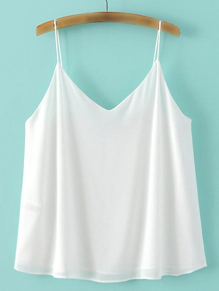 Shein White V Neck Spaghetti Strap Chiffon Cami Top