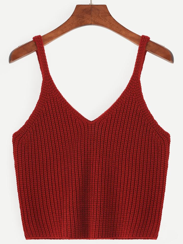 Shein Burgundy V Neck Knitted Cami Top