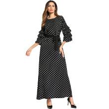 Shein Flounce Sleeve Tie Waist Dot Print Longline Dress