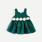 Shein Girls Flower Embroidery Ruffle Hem Solid Dress