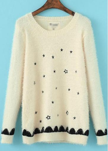 Rosewe Sweet Star Print Round Neck Long Sleeve Sweaters