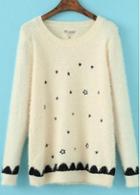 Rosewe Sweet Star Print Round Neck Long Sleeve Sweaters
