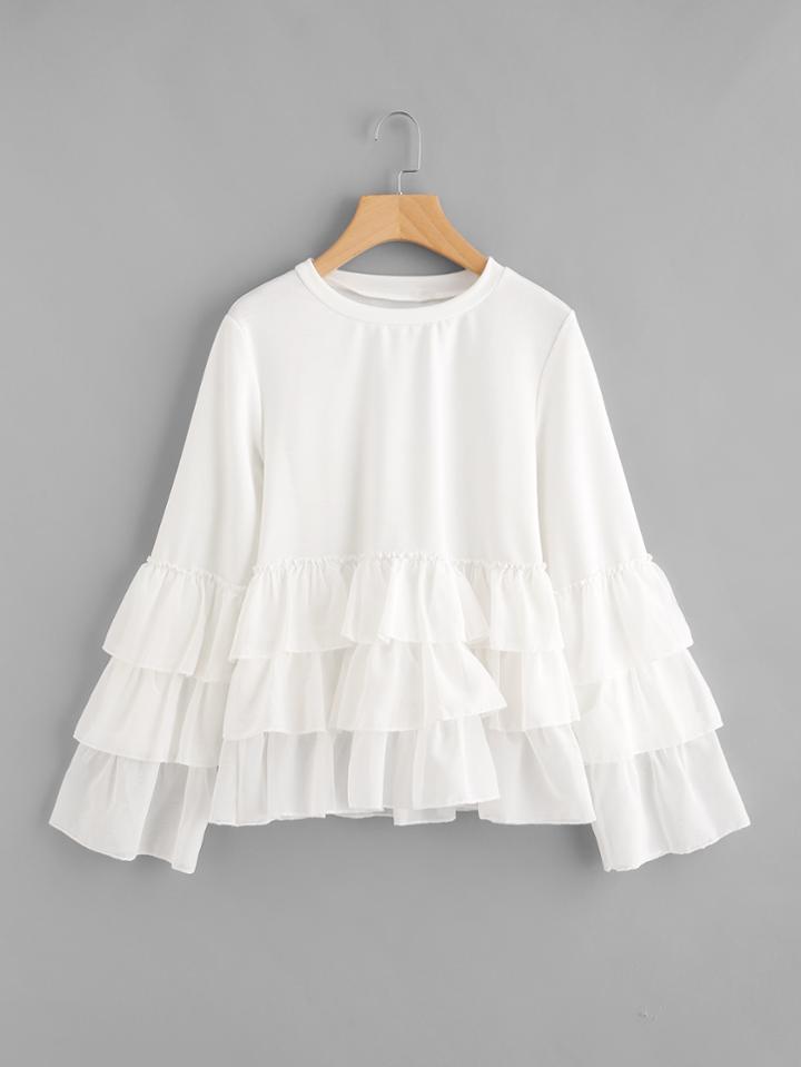 Shein Fluted Sleeve Frill Tiered Sweatshirt